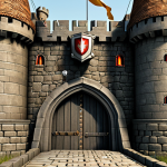 **Prompt:** A fortified digital castle with a prominent antivirus shield in the foreground. The castle showcases features like a drawbridge (firewall), watchtowers (privacy protection), and hidden passages (parental control). The scene conveys security and comprehensive digital defense.