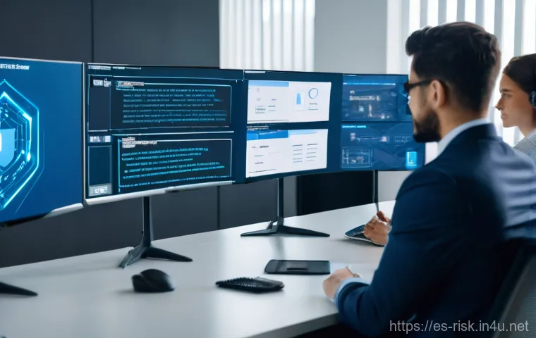 기업 내부자 보안 위협 관리 - **Prompt:** A close-up shot of a hand subtly connecting a small, unauthorized external storage devic...