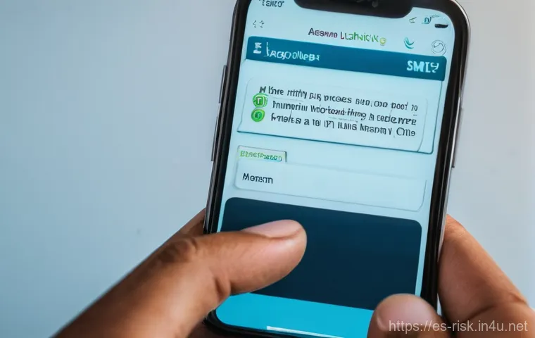 사회공학적 해킹 기법 - **Prompt: "A close-up of a person's hands holding a smartphone, displaying a suspicious text message...