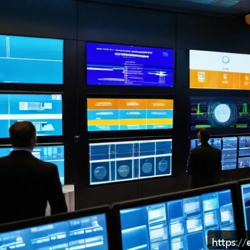사이버 전쟁과 국가 보안 전략 - A high-tech control room inside a modern power plant in Spain, showing engineers monitoring multiple...